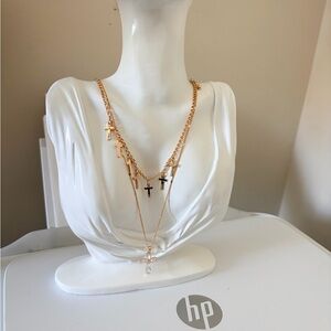 Gold Cross Layered cubic zirconia -Necklace - Women Jewelry